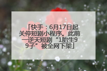 快手：6月17日起关停短剧小程序。此前一逆天短剧“1胎生99子”被全网下架