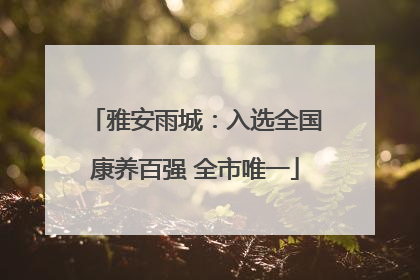 雅安雨城：入选全国康养百强 全市唯一